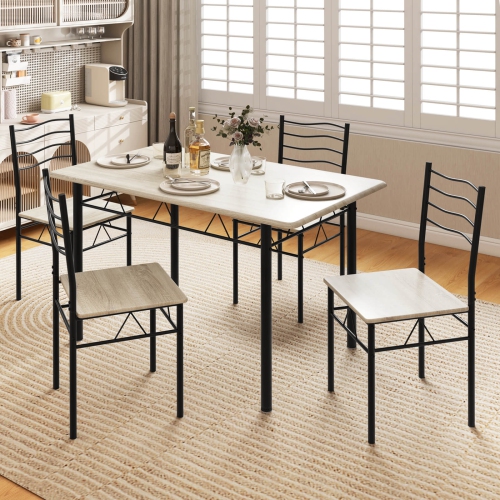 Costway 5 Piece Dining Table Set w/ 4 Chairs Wood Metal Kitchen Breakfast Furniture