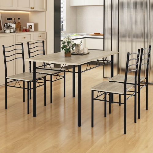 Costway 5 Piece Dining Table Set w/ 4 Chairs Wood Metal Kitchen Breakfast Furniture