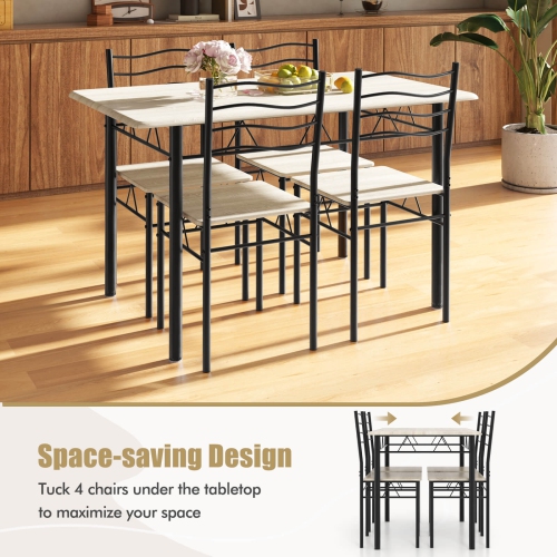 Costway 5 Piece Dining Table Set w/ 4 Chairs Wood Metal Kitchen Breakfast Furniture