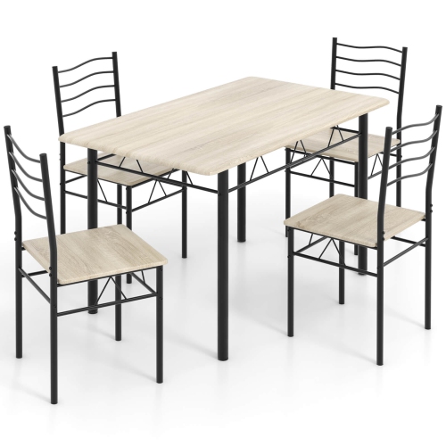 Costway 5 Piece Dining Table Set w/ 4 Chairs Wood Metal Kitchen Breakfast Furniture