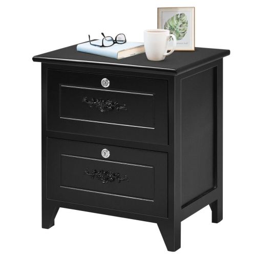 Solid Wood Elegant Nightstand W 2 Locking Drawer End Table Bedside