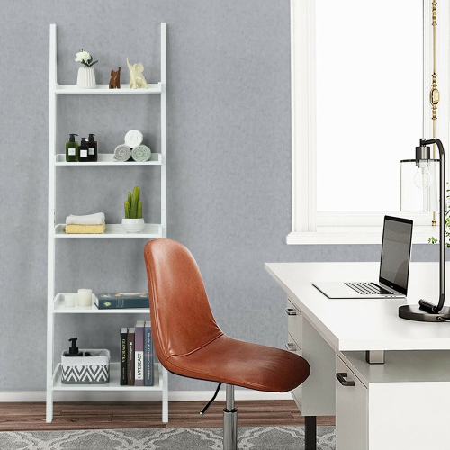 Costway Ladder Shelf 5-Tier Plant Stand Wall-leaning Bookcase Display Rack White