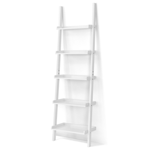 Costway Ladder Shelf 5-Tier Plant Stand Wall-leaning Bookcase Display Rack White