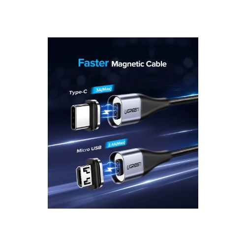 UGREEN Magnetic Cable 1M+Micro B Magnetic PlugGrey 1M