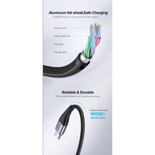 UGREEN Magnetic Cable 1M+Micro B Magnetic PlugGrey 1M