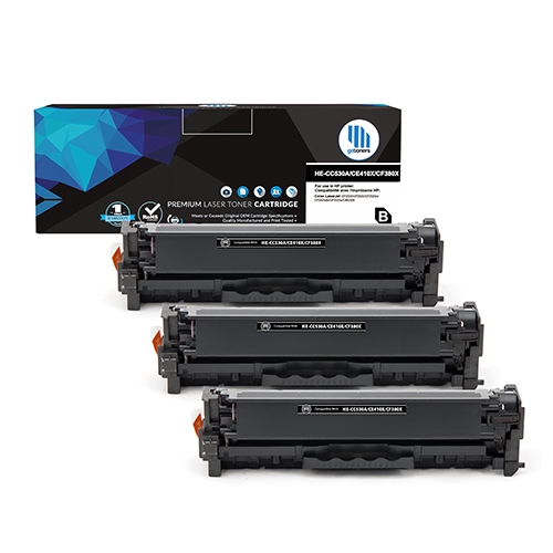Gotoners™ 3PK HP New Compatible CC530A Standard Yield Black Toner for HP LaserJet CM2320/CP2020/CP2025