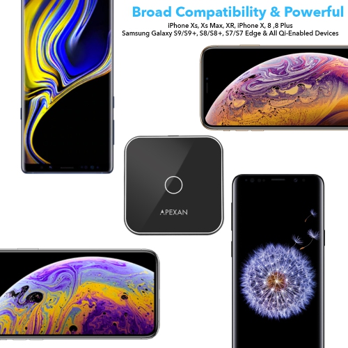Apexan Ultimate Wireless Charger Compatible for Apple iPhone Xs/Xs Max/X/ XR/ 8/8+ & Fully Supports Qi Compatible Devices