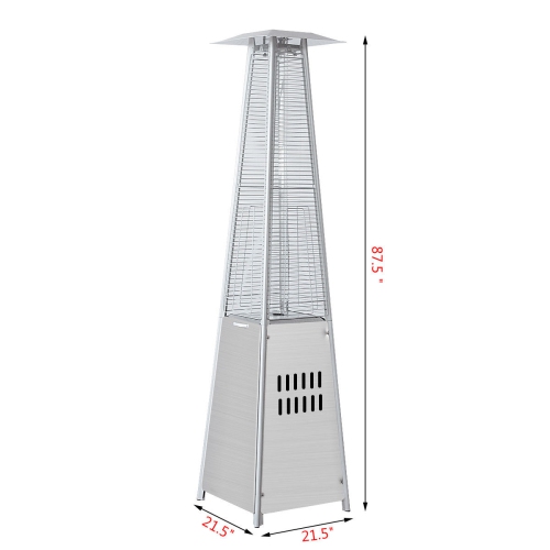 Radiateur de patio 40 000 BTU en acier inoxydable, tube pyramidal en verre au propane, flammes dansantes