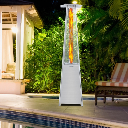 Radiateur de patio 40 000 BTU en acier inoxydable, tube pyramidal en verre au propane, flammes dansantes