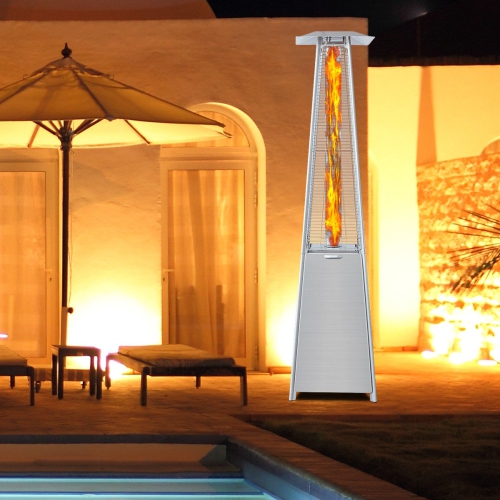 Radiateur de patio 40 000 BTU en acier inoxydable, tube pyramidal en verre au propane, flammes dansantes