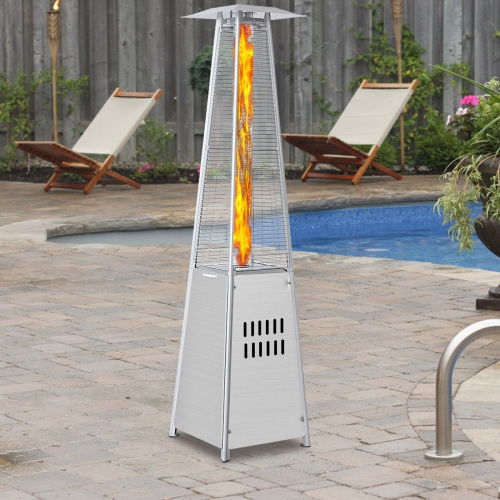Radiateur de patio 40 000 BTU en acier inoxydable, tube pyramidal en verre au propane, flammes dansantes