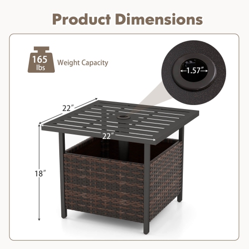 Costway Deck Garden Patio Pool Rattan Wicker Coffee Side Table with Steel Frame Brown