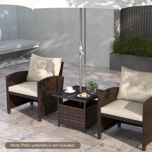 Costway Deck Garden Patio Pool Rattan Wicker Coffee Side Table with Steel Frame Brown