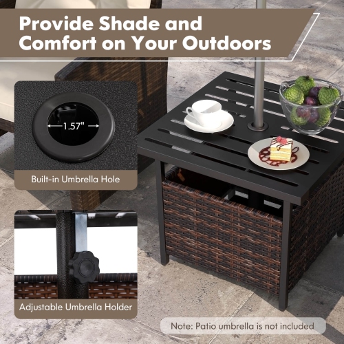 Costway Deck Garden Patio Pool Rattan Wicker Coffee Side Table with Steel Frame Brown