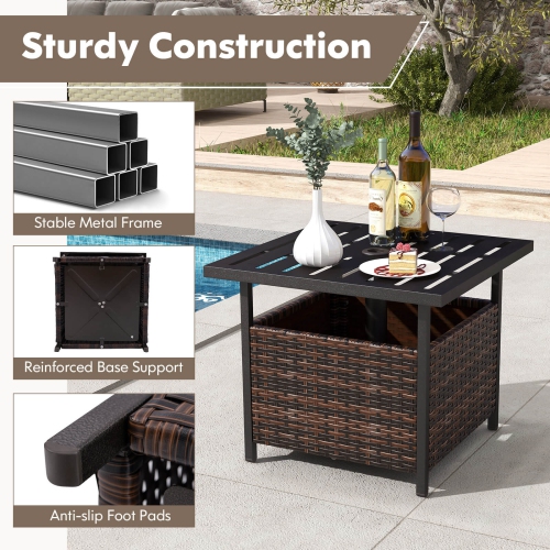 Costway Deck Garden Patio Pool Rattan Wicker Coffee Side Table with Steel Frame Brown