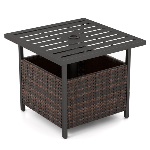 Costway Deck Garden Patio Pool Rattan Wicker Coffee Side Table with Steel Frame Brown