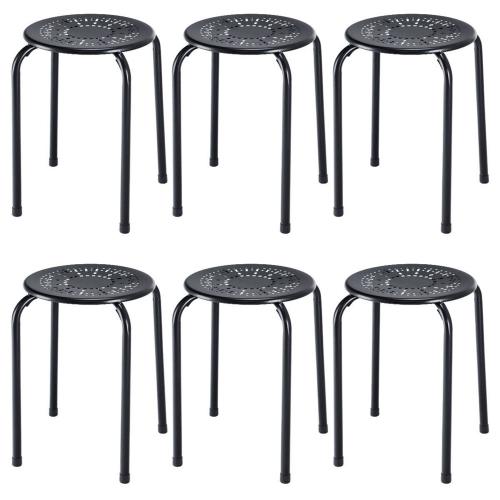 Costway Set of 6 Stackable Metal Stool Set Daisy Backless Round Top Kitchen Black