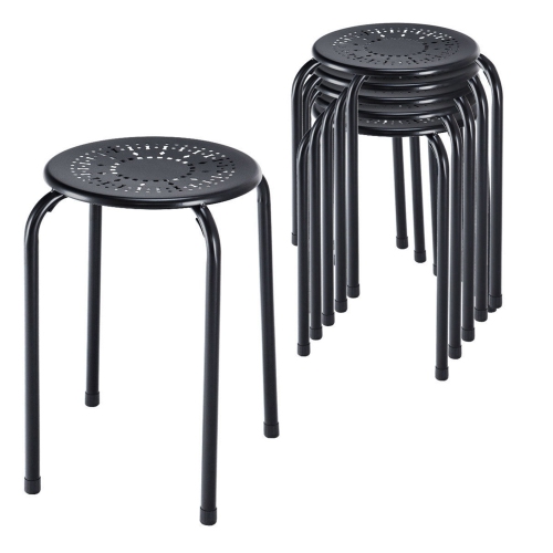 Costway Set of 6 Stackable Metal Stool Set Daisy Backless Round Top Kitchen Black