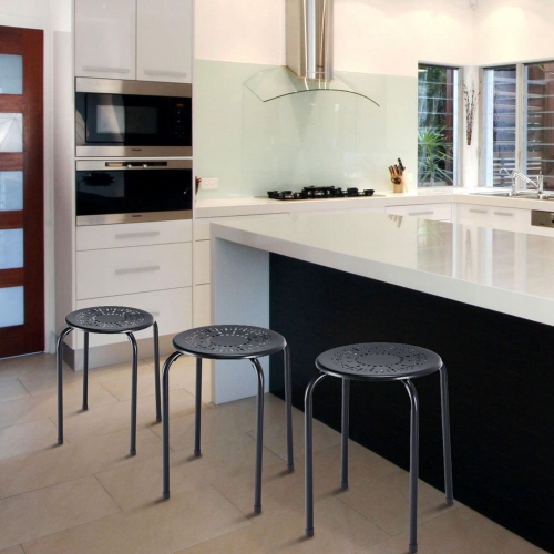 Costway Set of 6 Stackable Metal Stool Set Daisy Backless Round Top Kitchen Black