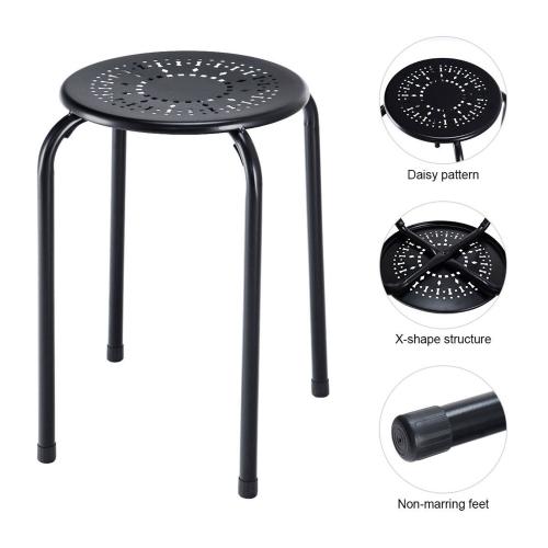 Costway Set of 6 Stackable Metal Stool Set Daisy Backless Round Top Kitchen Black