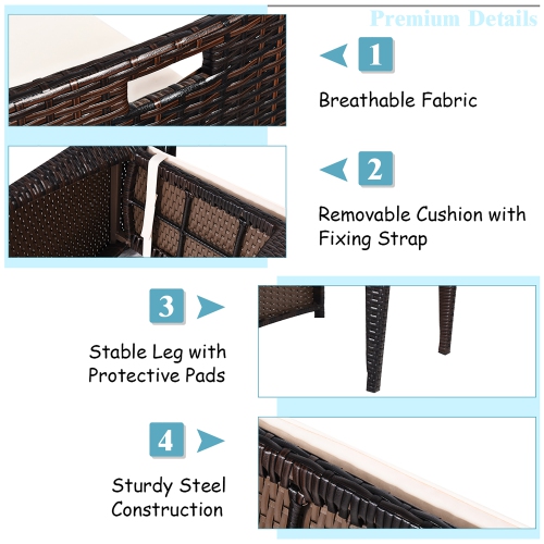 Costway 3pcs Cushioned Outdoor Wicker Patio Set Seat Brown Garden Lawn Sofa Furniture No Assembly