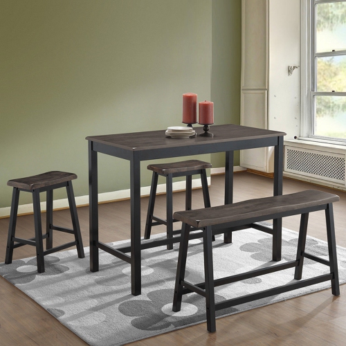 Costway 4 Pcs Solid Wood Counter Height Table Set w/ Height Bench & 2 Saddle Stools