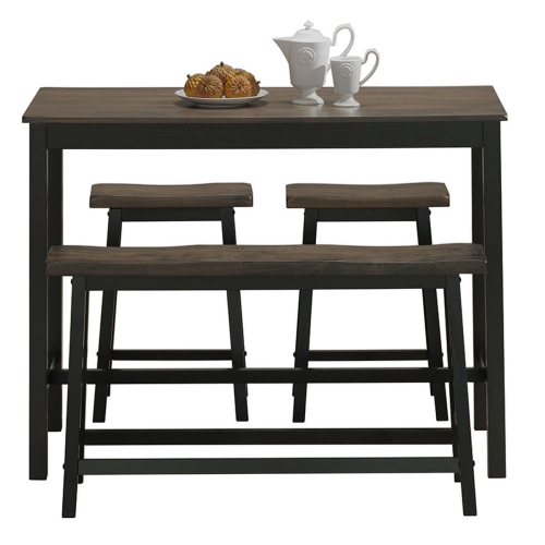 Costway 4 Pcs Solid Wood Counter Height Table Set w/ Height Bench & 2 Saddle Stools