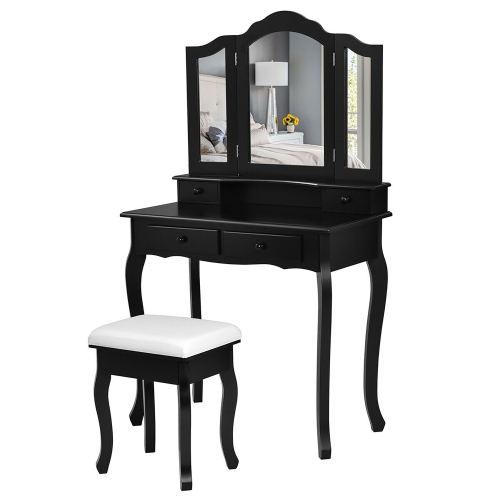 Costway Vanity Makeup Dressing Table Set W Stool 4 Drawer Mirror Black Best Canada Costway Vanity Makeup Dressing Table, Black Vanity Set With Lighted Mirror And Stool