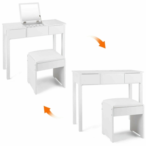 Costway White Vanity Dressing Table Set Mirrored bathroom Furniture W/ Stool &Storage Box