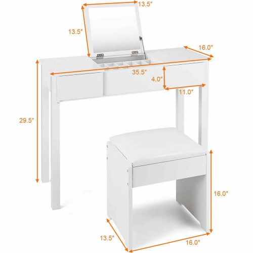Costway White Vanity Dressing Table Set Mirrored bathroom Furniture W/ Stool &Storage Box