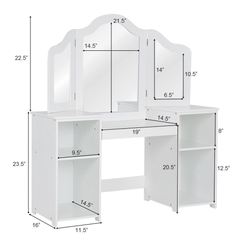 Costway Vanity Table Set Makeup Dressing Kids Girls Study Table Tri Folding Mirror