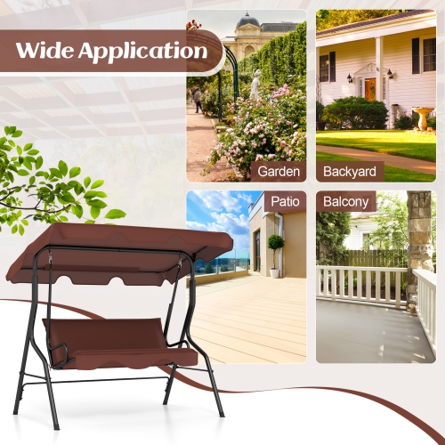 Costway 3 Seats Patio Canopy Swing Glider Hammock Cushioned Steel Frame