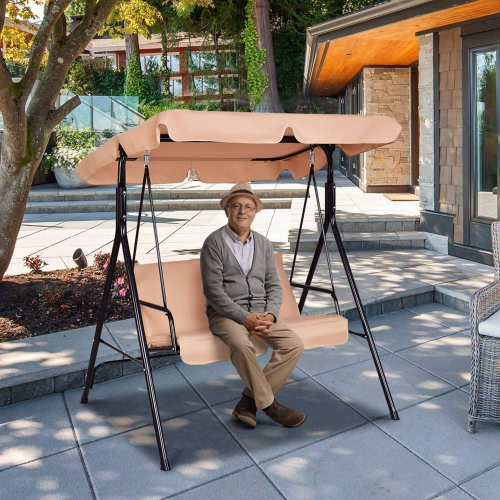 Causeuse de patio avec balancelle à auvent et hamac avec cadre en acier rembourré de Costway pour l’extérieur