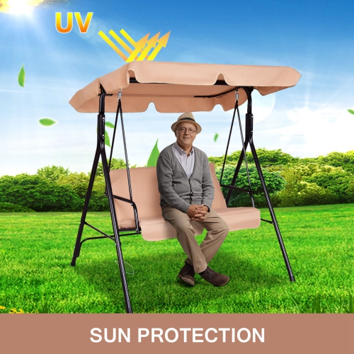 Causeuse de patio avec balancelle à auvent et hamac avec cadre en acier rembourré de Costway pour l’extérieur