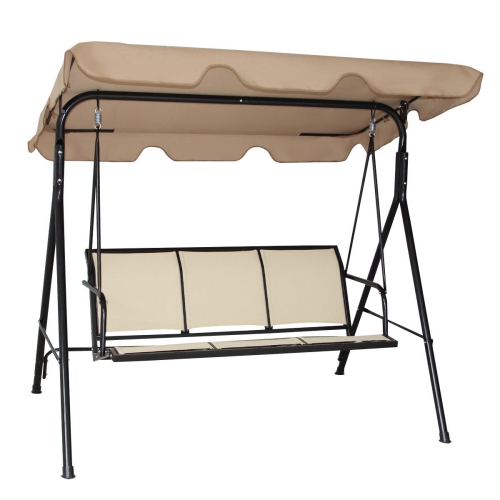 3 Person Outdoor Patio Swing Canopy Awning Yard Furniture Hammock Steel Beige