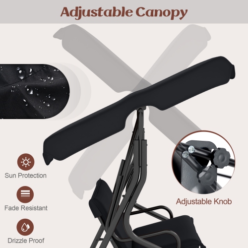 Costway 3 Seats Patio Canopy Swing Glider Hammock Cushioned Steel Frame