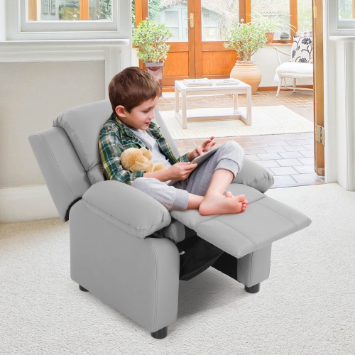 Costway Deluxe Padded Kids Sofa Armchair Recliner Headrest Children w/ Storage Arms Gray