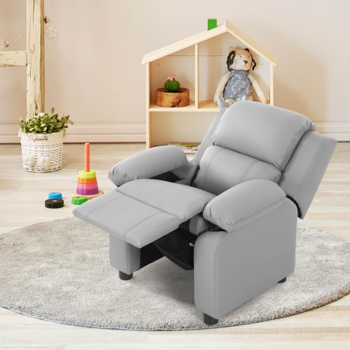 Costway Deluxe Padded Kids Sofa Armchair Recliner Headrest Children w/ Storage Arms Gray