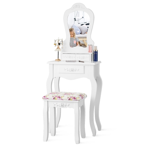 Costway Wood Makeup Dressing Table Vanity Jewelry Set W Stool Costway Wood Makeup Dressing Table