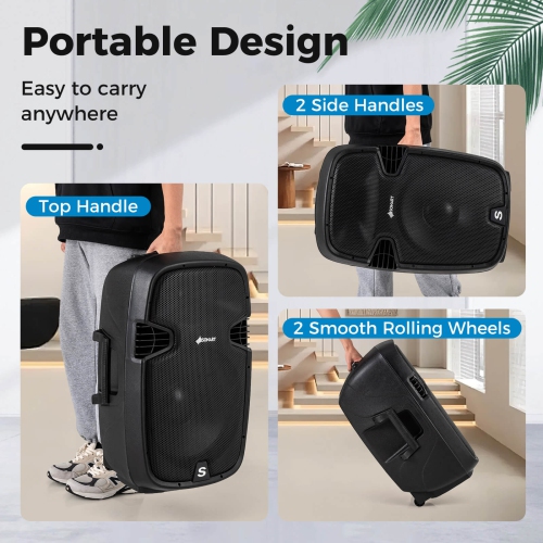 Lot de 2 haut-parleurs amplifiés portables 15" Costway, 2 voies, 2000 W, avec supports et télécommande