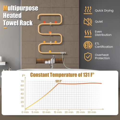 Costway 100W Electric Towel Warmer Drying Rack Freestanding and Wall Mount White