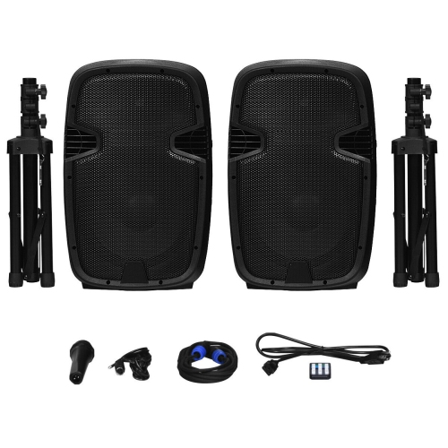 Costway Dual 12" 2-way 2000W Powered TWS Speakers w/ Mic Speaker Stands Cables