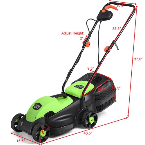 Costway 12 Amp 13-Inch Electric Push Lawn Corded Mower With Grass Bag Green