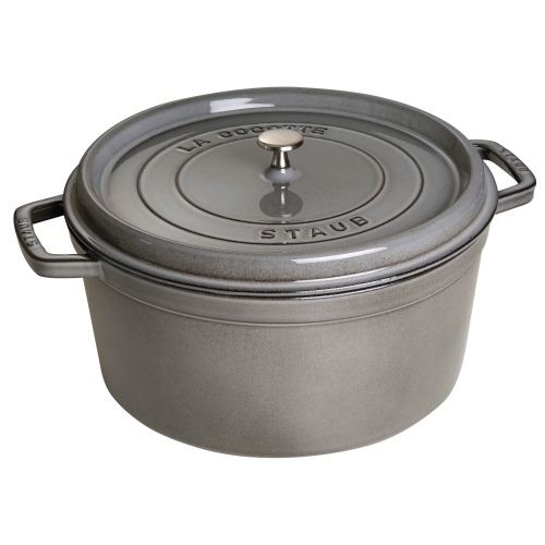 STAUB  Round Cocotte - 13.2 Qt. / 12.5 L In Grey The ultimate large dutch oven, I love using this pot for so many recipes