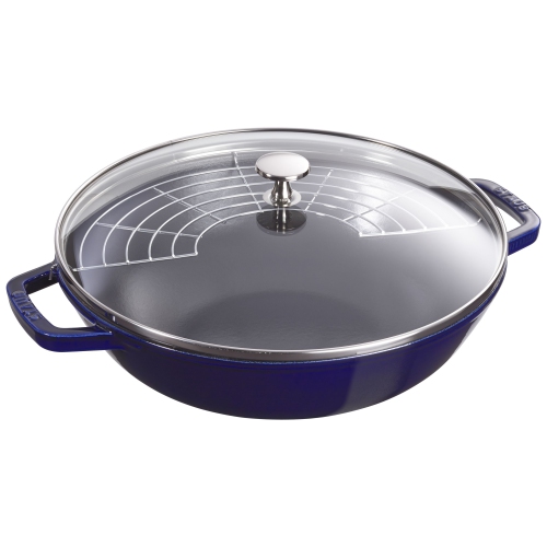 STAUB  Specialities 30 Cm / 12 Inch Cast Iron Wok With Glass Lid, Dark-Blue