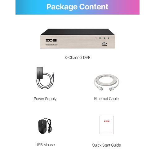 ZOSI 8-Channel 2MP Hybrid 4-in-1 DVR Surveillance Video Recorder with Human Detection, Remote Access for HD-TVI, CVI, AHD, and CVBS 720P/1080P Analog