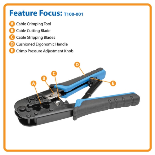 Tripp Lite RJ11/RJ12/RJ45 Crimping Tool with Cable Stripper - Blue/Gray -