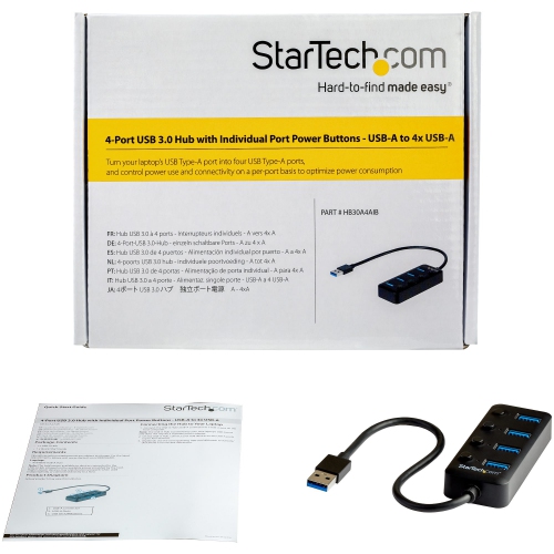 StarTech 4-Port USB 3.0 Hub - 4x USB-A - Individual On/Off Switches