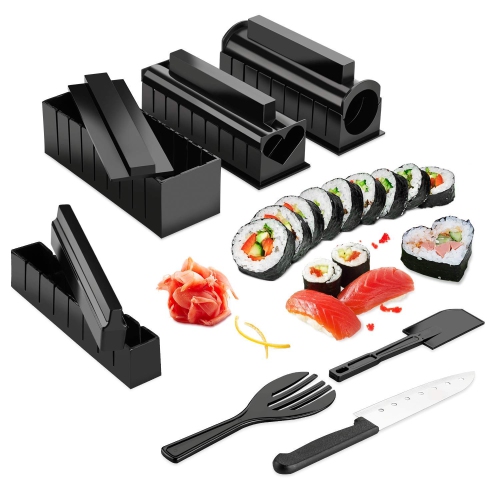 Ensemble de préparation de sushis, Sushi Maker 11 pièces avec couteau à sushi de qualité supérieure et manuel de l’utilisateur, 11 rouleaux à sushi a