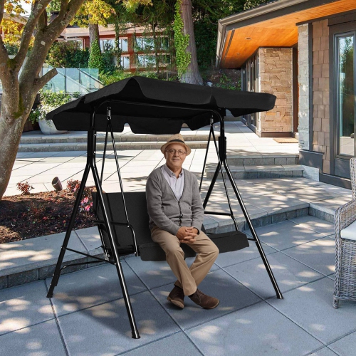 Causeuse de patio avec balancelle à auvent et hamac avec cadre en acier rembourré de Costway pour l’extérieur